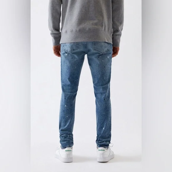 PacSun Mens Blue Ripped Splatter Stacked Skinny Jeans 32x30 - Picture 4 of 9